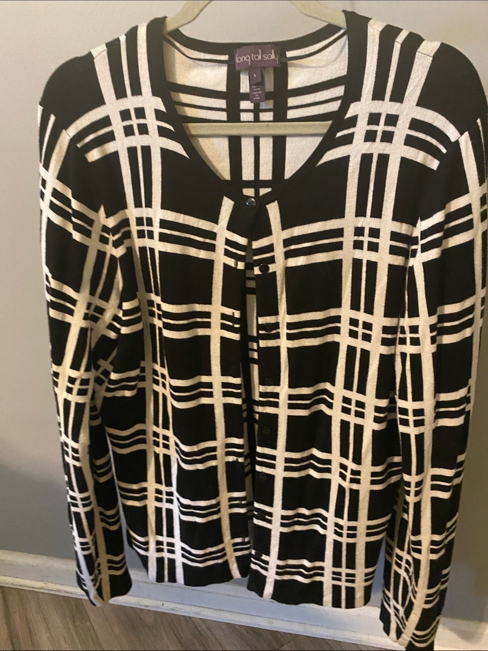 long tall sally Black and Cream Plaid Cardigan Sweater